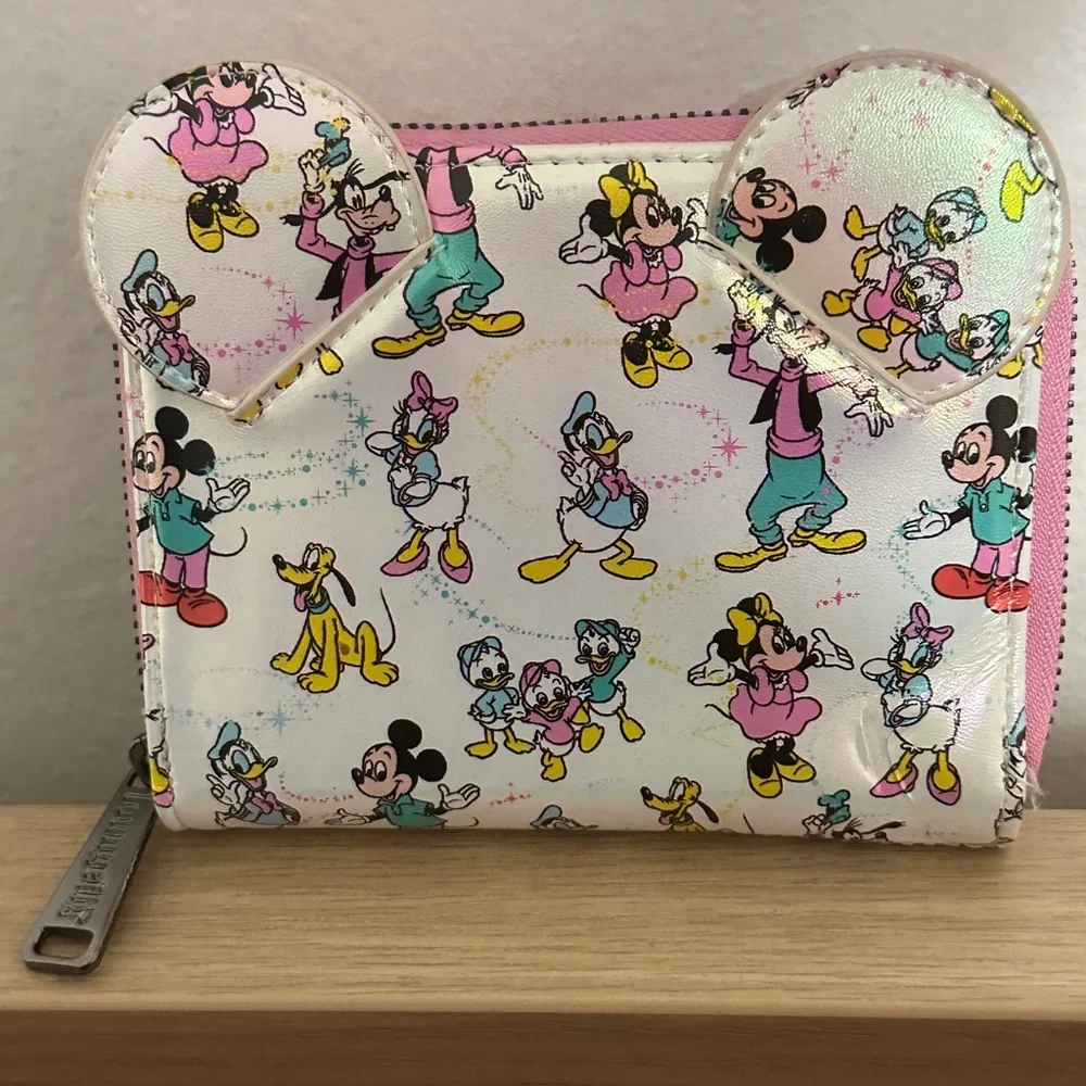 Loungefly Disney 100 Mickey and Friends Classic AOP Iridescent Zip Around Wallet - Picture 1 of 13